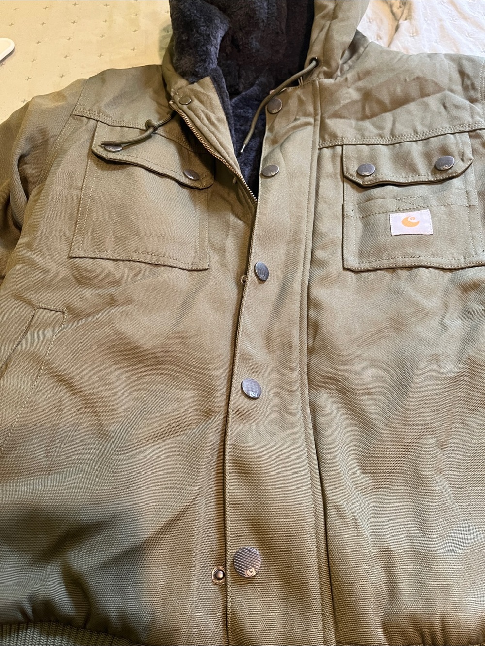 Olive Green Hooded Work Field Jacket